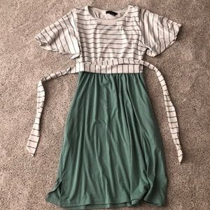 Sage and Strip Midi Dress - M